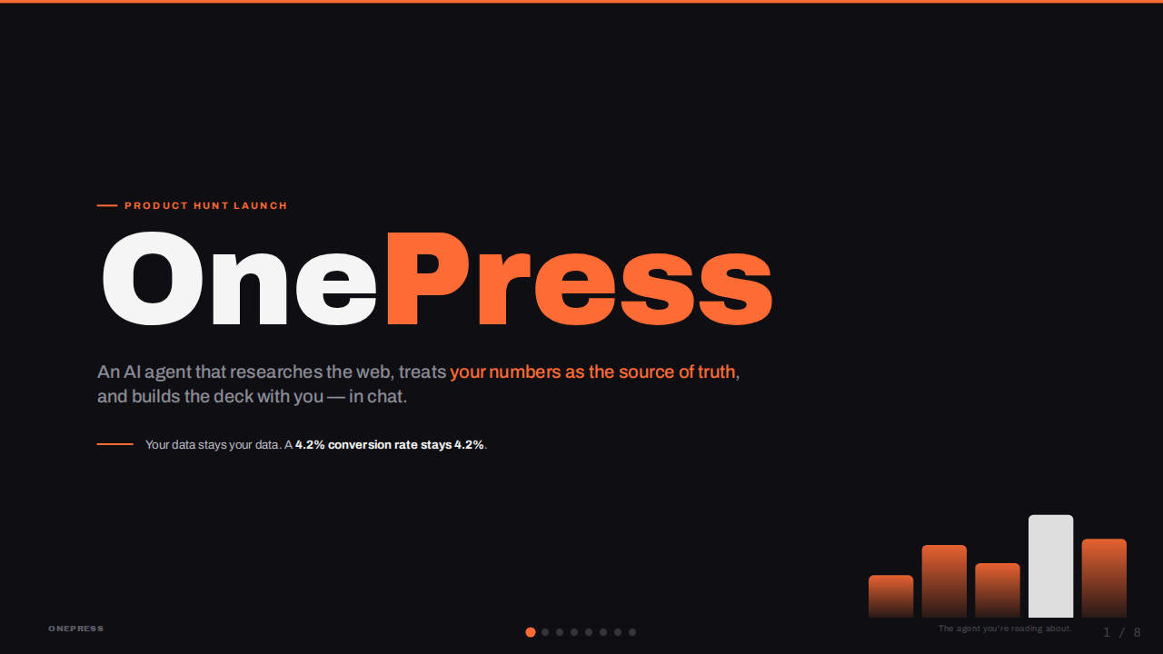 OnePress Product Launch — cover slide